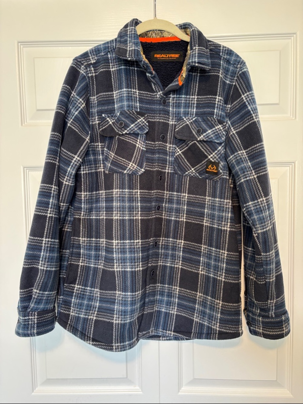 Men’s Blue Fleece Plaid Button Up Sweater Size Small